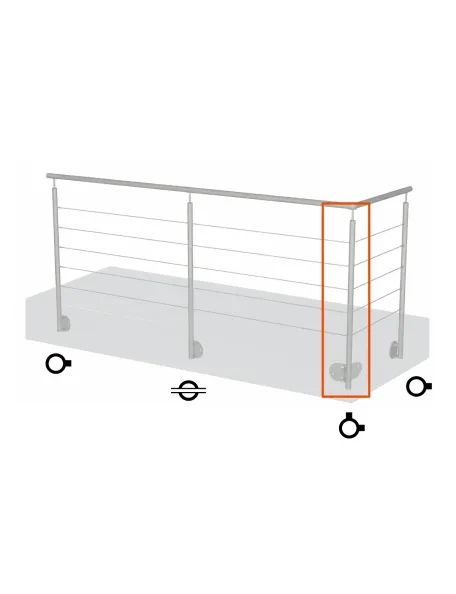 Poteau d'angle rambarde inox avec câble