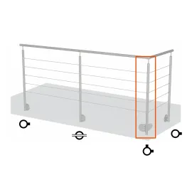 Poteau d'angle rambarde inox avec câble