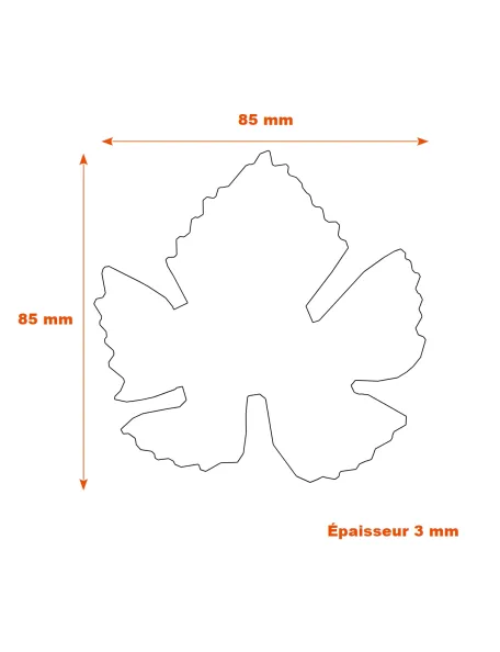 Décor en acier feuille de vigne épaisseur 3 mm - 85x85 mm