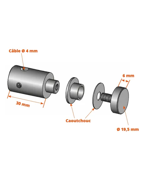 Support inox pour soubassement plexi - Garde-corps câble inox