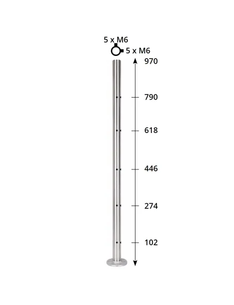 Poteau inox d'angle taraudé M6 pour barreau inox ou câble