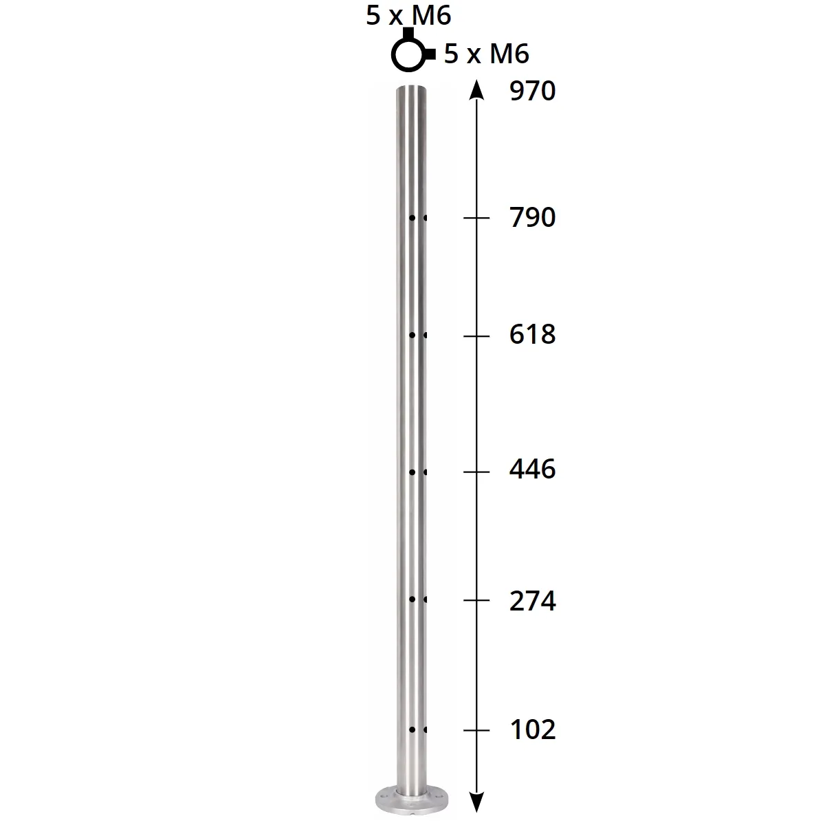 Poteau inox d'angle taraudé M6 pour barreau inox ou câble