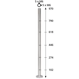 Poteau inox d'angle taraudé M6 pour barreau inox ou câble