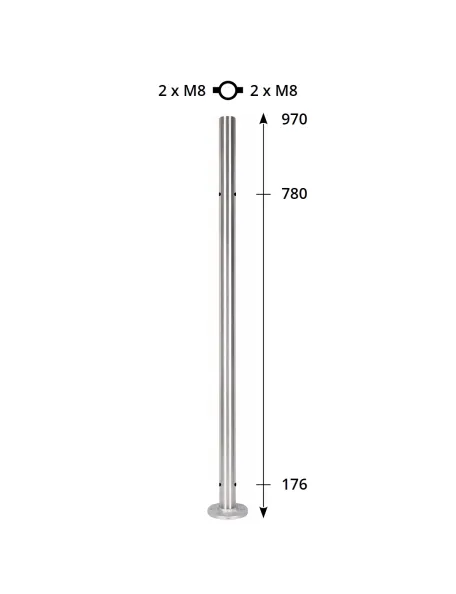Poteau pour garde-corps verre et inox 2+2 M8