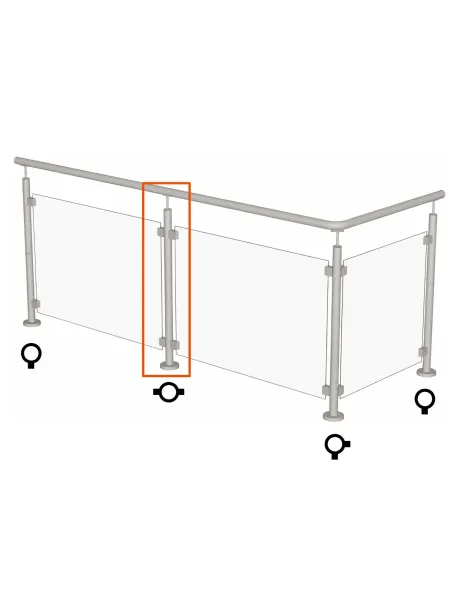 Garde-corps en verre et inox - poteau intermédiaire H970 mm