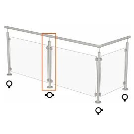 Garde-corps en verre et inox - poteau intermédiaire H970 mm