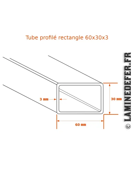 Schéma du tube profilé rectangle 60x30x3