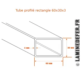 Schéma du tube profilé rectangle 60x30x3