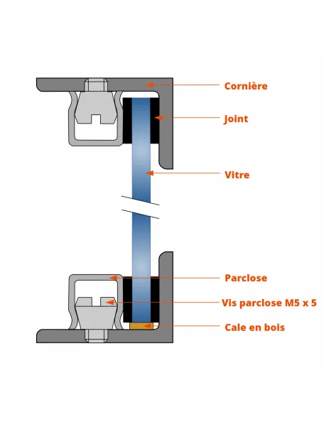 Parclose verrière acier 12 x 19 mm - à clipser - Montage sur cornière