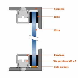 Parclose verrière acier 12 x 19 mm - à clipser - Montage sur cornière