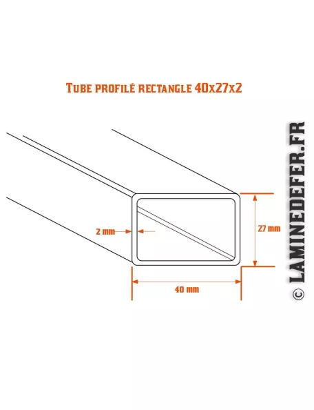 Schéma du tube profilé rectangle galva 40x27x2