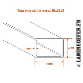 Schéma du tube profilé rectangle galva 40x27x2