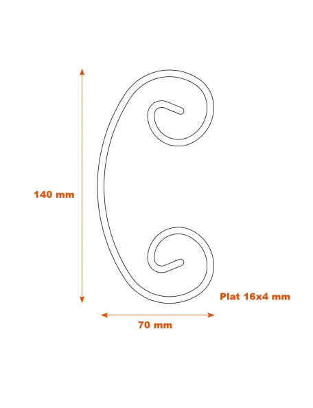 Volute fer forgé 140x70 en plat de 16x4 SF14041