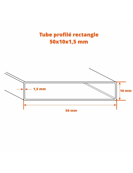 Profil rectangulaire acier 50x10 mm épaisseur 1.5 mm