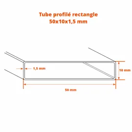 Profil rectangulaire acier 50x10 mm épaisseur 1.5 mm