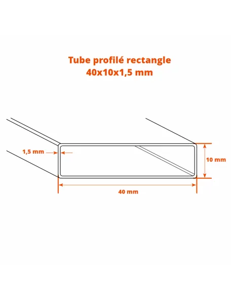 Profilé métallique rectangulaire 40 x 10 x 1,5 mm