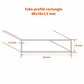 Profilé métallique rectangulaire 40 x 10 x 1,5 mm