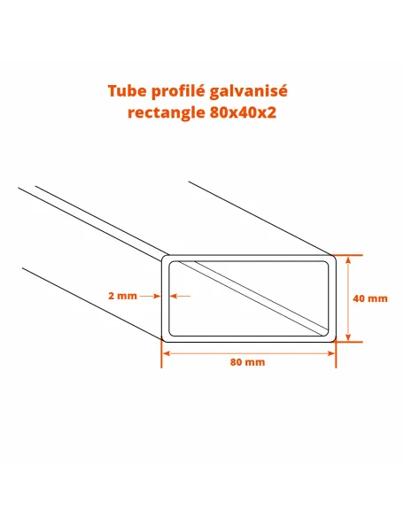 Dimensions tube profilé rectangle galvanisé 80x40x2mm
