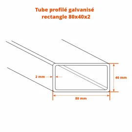 Dimensions tube profilé rectangle galvanisé 80x40x2mm