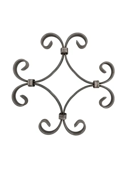 Déco fer forgé 230 x 230 mm 4 volutes en plat de 12x4 mm