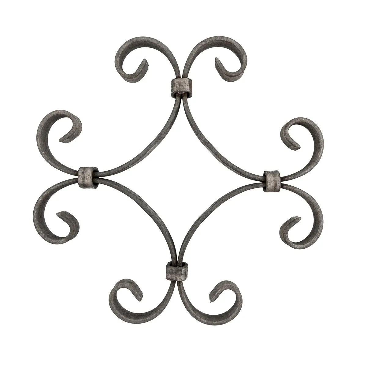 Déco fer forgé 230 x 230 mm 4 volutes en plat de 12x4 mm