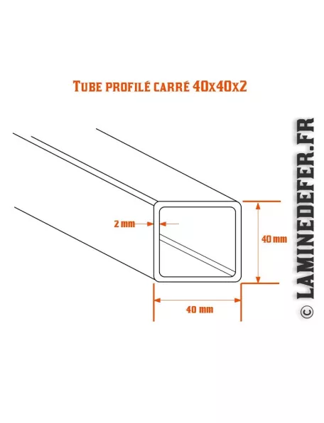 Schéma du tube profilé carré 40x40x2