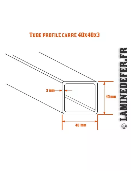 Schéma du tube profilé carré 40x40x3