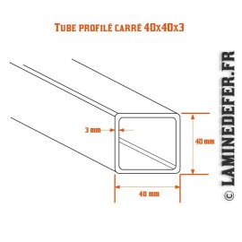 Schéma du tube profilé carré 40x40x3